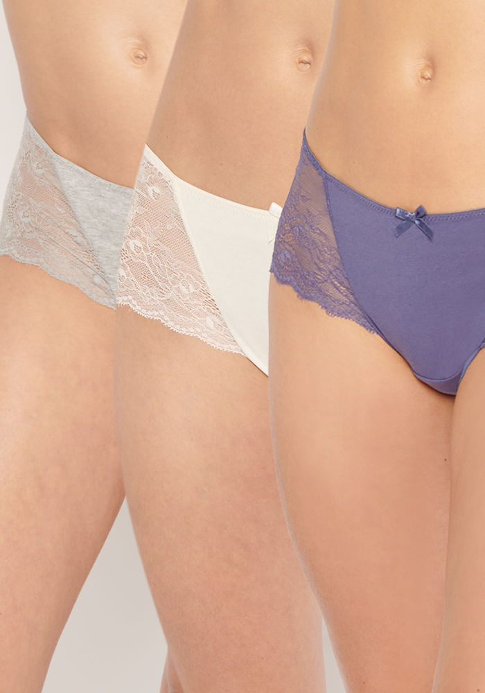 Pack 3 Pantaleta Algodón Elasticado Encaje Azul