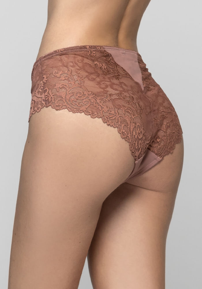 Pantaleta Alta Microfibra Encaje Café
